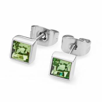 Tipperary August Silver Square Birthstone Earrings - Peridot Crystal