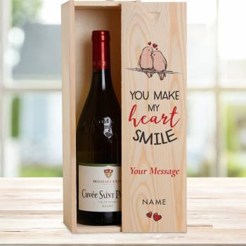 You Make My Heart Smile - Personalised Wooden Single Wine Box