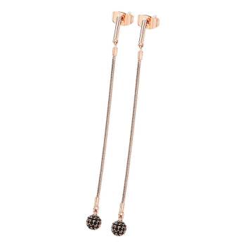 Tipperary Noir Rose Gold Snake Chain Drop Black Pave Ball Earrings