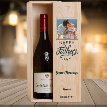 Any Photo And Message Happy Father's Day Blue - Personalised Wooden Single Wine Box