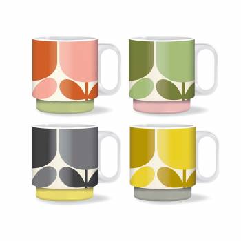 Tipperary Crystal Orla Kiely Stackable Block Flower Set of 4 Mugs