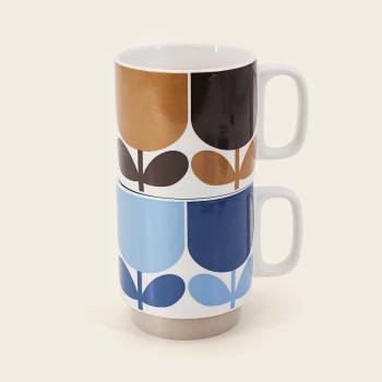 Tipperary Crystal Orla Kiely Atomic Flower Navy/Bark Set of 2 Mugs