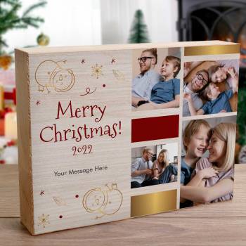 Any 4 Photos Merry Christmas - Wooden Photo Blocks