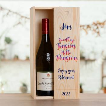 Goodbye Tension Hello Pension - Personalised Wooden Single Wine Box