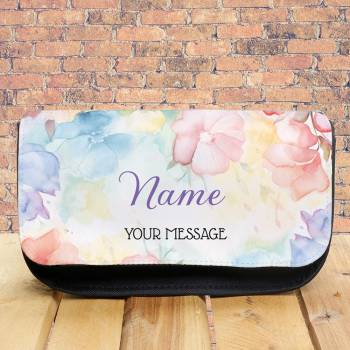 Any Text Floral Design - Make-Up Bag/Pencil Case