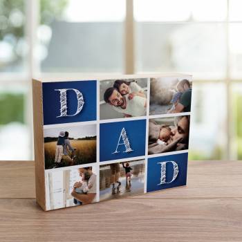 Any 6 Photos Dad Blue Design - Wooden Photo Blocks