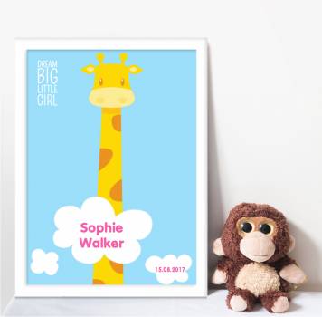 Giraffe and Clouds Personalised Poster