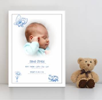 Cute Bugs - Blue - Personalised Poster