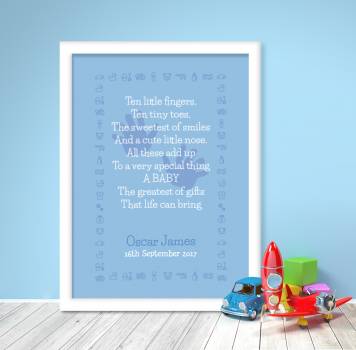 Ten Little Toes Poem - Blue- Personalised Poster