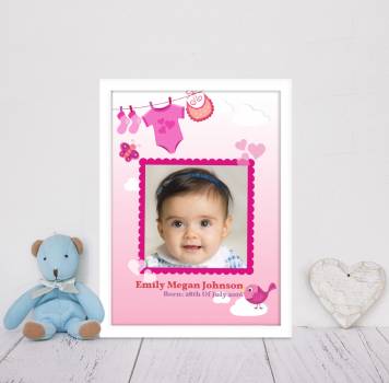 Washing Line Baby Girl Personalised Poster