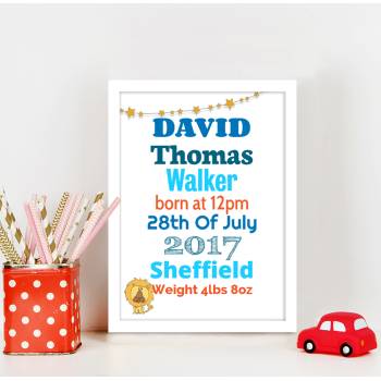 Star Blue Text Baby Personalised Poster