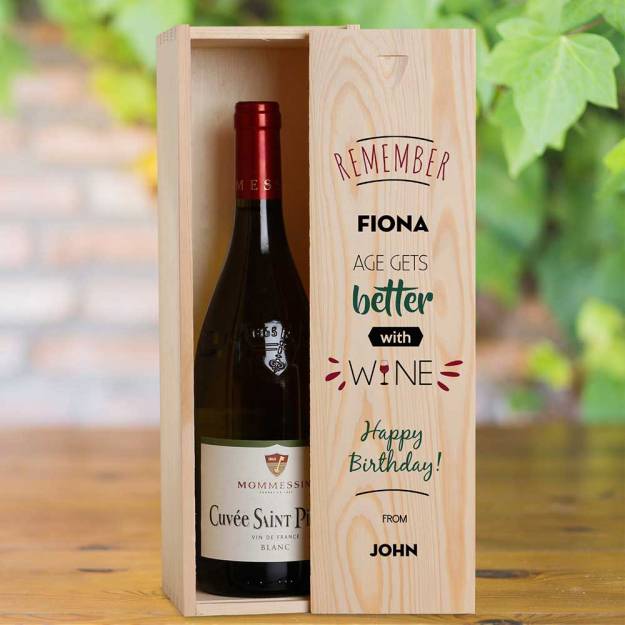 Age Gets Better with Wine Personalised Wooden Single Wine Box (INCLUDES WINE)