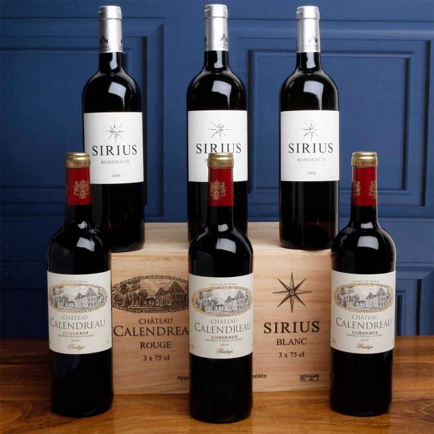 Six Calendreau/Sirus Bordeaux in Wooden Crate (Red & White)
