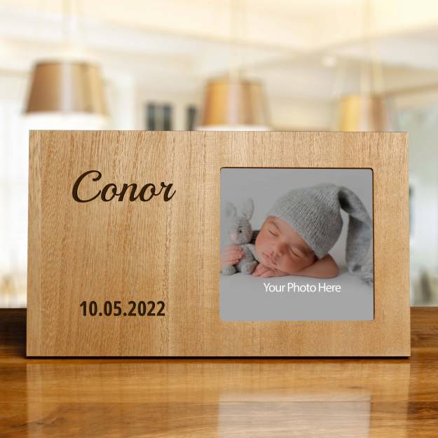 Any Message Wide Wooden Photo Frame - Engraved