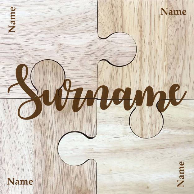 Four Names and Surname - Personalised Wooden Jigsaw Coaster Set