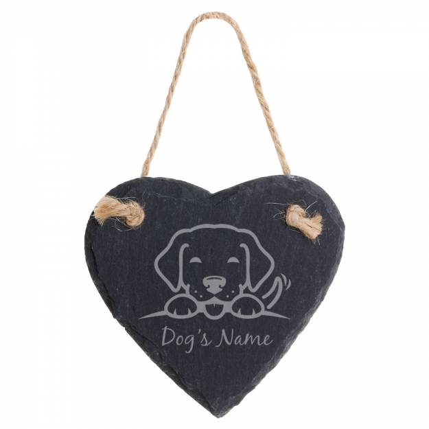 Dog's Name - Personalised Heart Slate Hanging Decoration