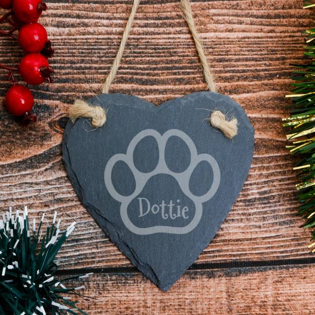 Any Name Pet's Paw - Personalised Round Heart Hanging Decoration