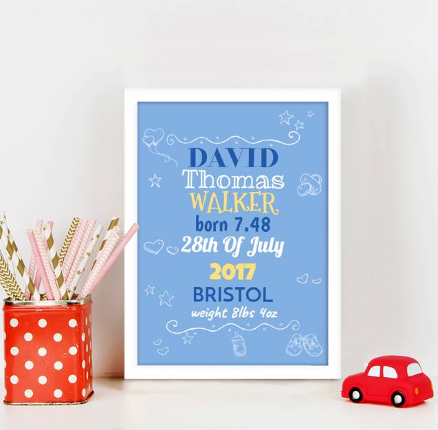 Baby Sketches Blue Personalised Poster