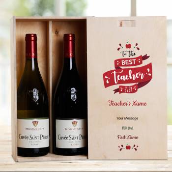 To The Best Teacher Ever Personalised Wooden Double Wine Box