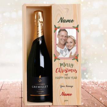 Any Photo Any Name Christmas Berries Personalised Single Champagne Box
