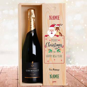 Santa And Rudolph Christmas Personalised Single Champagne Box