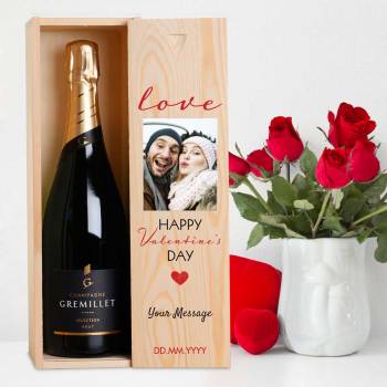 Love Happy Valentine's Day Any Photo - Personalised Single Champagne Box