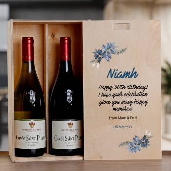 Any Name And Any Message Flowers - Personalised Wooden Double Wine Box