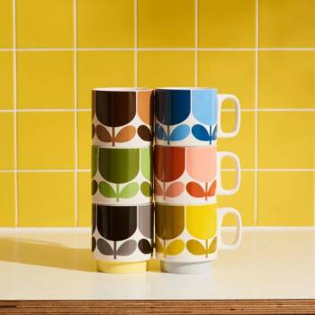 Tipperary Crystal Orla Kiely Stackable Block Flower Set of 6 Mugs