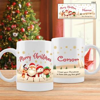 Any Name and Message Christmas Mug Santa's Friends - Personalised Mug