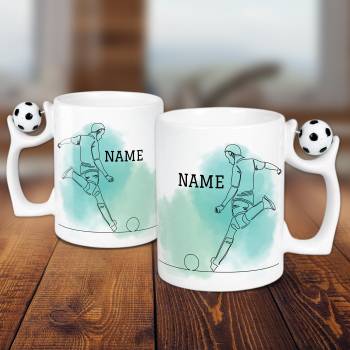 Any Name Football Player Blue - Personalised Football Handle Mug