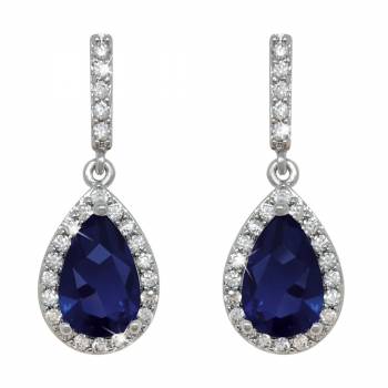 Tipperary Crystal Silver Pear Shape Earrings - Blue