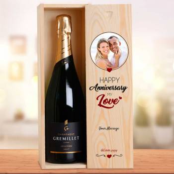 Any Photo Happy Anniversary My Love Personalised Single Wooden Champagne Box