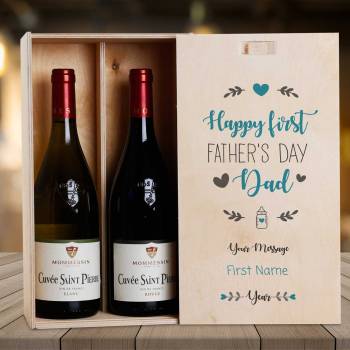 Happy First Father's Day Personalised Wooden Double Wine Box