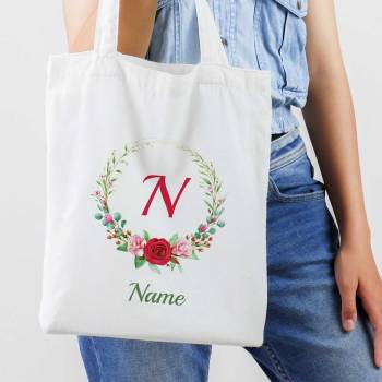 Initial And Name Flowers Personalised Tote Bag