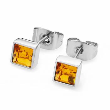 Tipperary Crystal Silver Square November Birthstone Earrings - Citrine Crystal