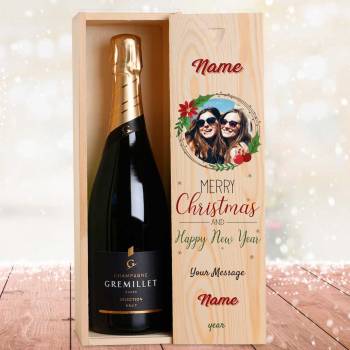 Any Photo Merry Christmas And Happy New Year Personalised Single Champagne Box