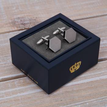 Engraved With Your Initials - Brushed Rhodium Finish & Black Epoxy Cufflinks