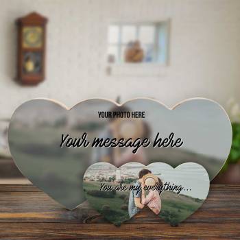 Any Photo and Message - Wooden Hearts Photo Block
