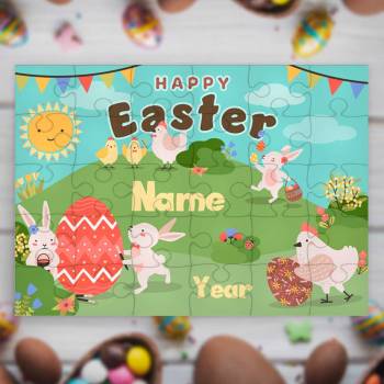 Egg Hunt Happy Easter Personalised Jigsaw