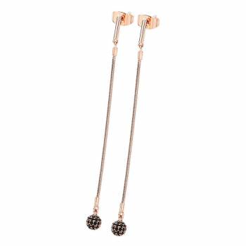 Tipperary Noir Rose Gold Snake Chain Drop Black Pave Ball Earrings