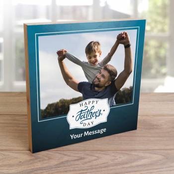 Any Photo And Message Happy Father's Day Blue - Wooden Photo Blocks