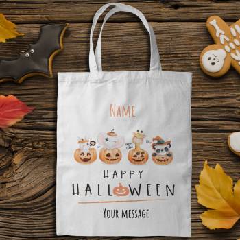 Happy Halloween Pumpkin Cute Doodle Animal - Personalised Tote Bag