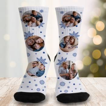 Snow Flakes Any Eight Photos and Message - Personalised Christmas Socks