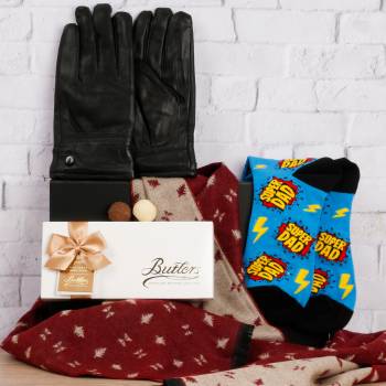 The Super Dad's Luxury Burgundy Scarf, Gloves, Socks & Chocs Hamper
