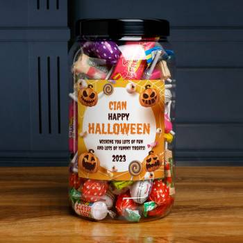 Any Name, Pumpkin Happy Halloween - Personalised Sweets Jar