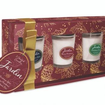 Tipperary Crystal Jardin Set of 3 Mini Christmas Candles Red Box