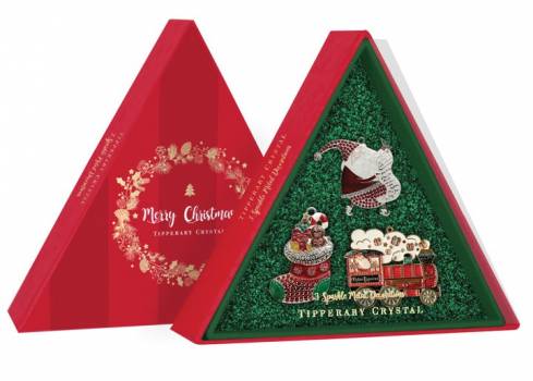 Tipperary Crystal Sparkle Christmas Decorations Green Insert (Santa, Stocking & Train)