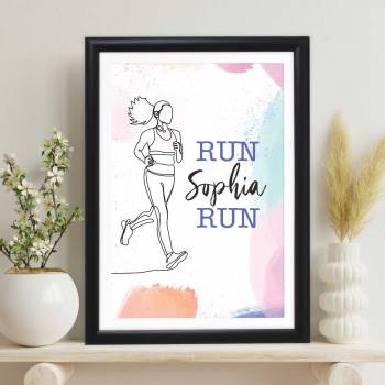 Run Any Name Run, Woman Silhouette - Personalised Poster