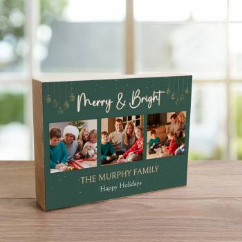 Any 3 Photos Merry & Bright - Wooden Photo Blocks