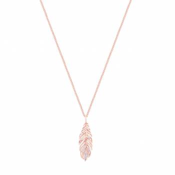Tipperary Crystal Long Feather Rose Gold Pendant Inset With Clear Cz